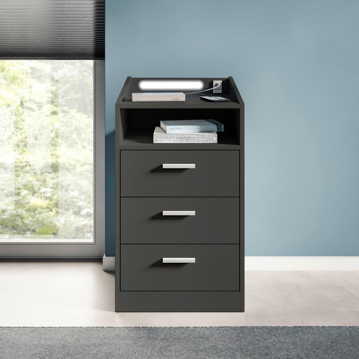 Nachkästchen Graphitfarben H: 84 Cm Lumo - Graphitfarben, MODERN, Holzwerkstoff (46/84/42cm) - MID.YOU