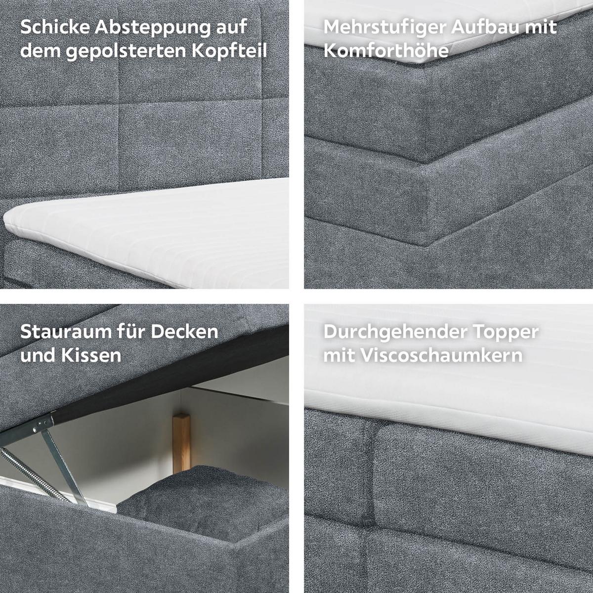 Boxspringbett Mit Topper & Bettkasten 180x200 Tacoma 3 - Anthrazit, KONVENTIONELL, Kunststoff/Textil (180/200cm) - MID.YOU