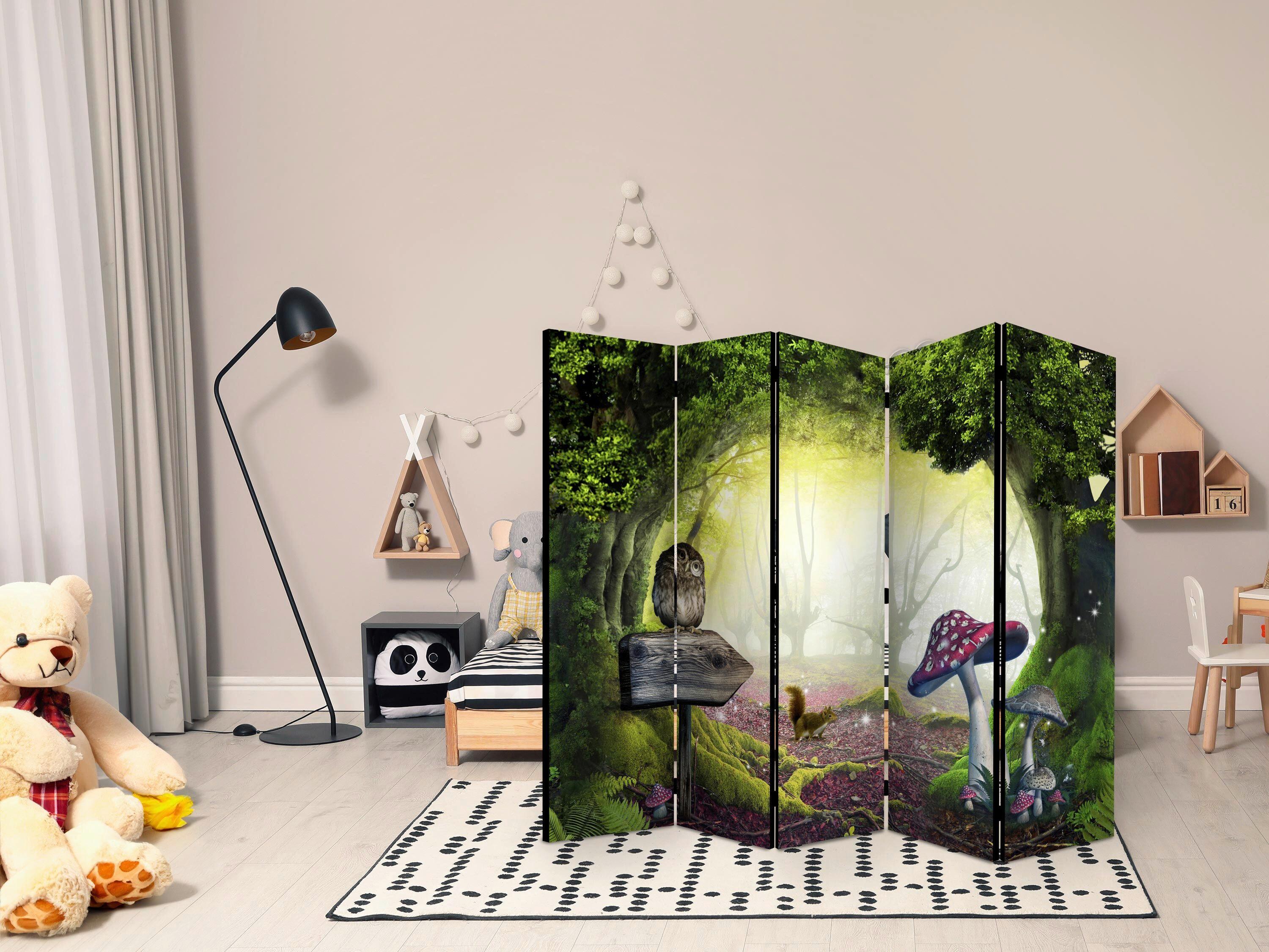 Paravent Hellgrün Waldgrün B: 225 cm - Waldgrün/Hellgrün, Basics, Holz/Textil (225/172/3cm) - artgeist