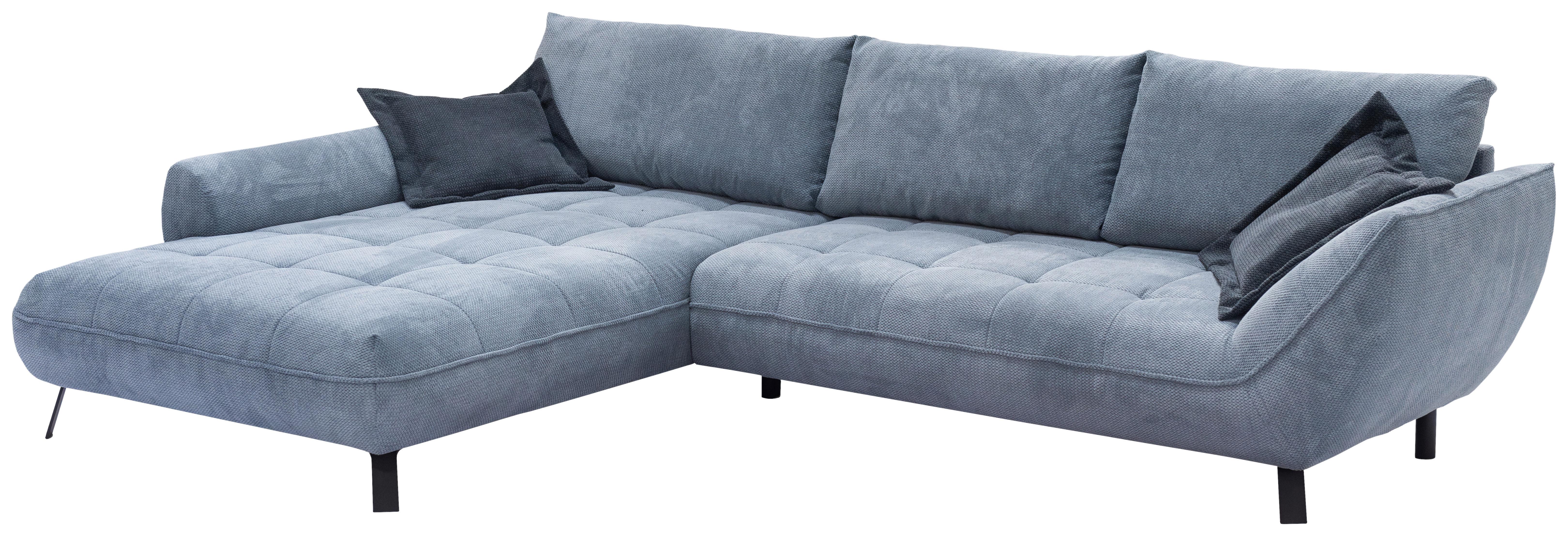 Ecksofa Biarritz Blau, Schenkel: 205x324 cm - Blau/Schwarz, Design, Textil (205/324cm) - Livetastic