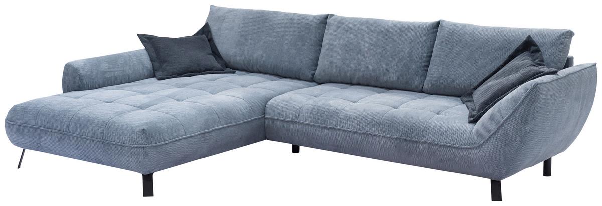Ecksofa Biarritz Blau, Schenkel: 205x324 cm - Blau/Schwarz, Design, Textil (205/324cm) - Livetastic
