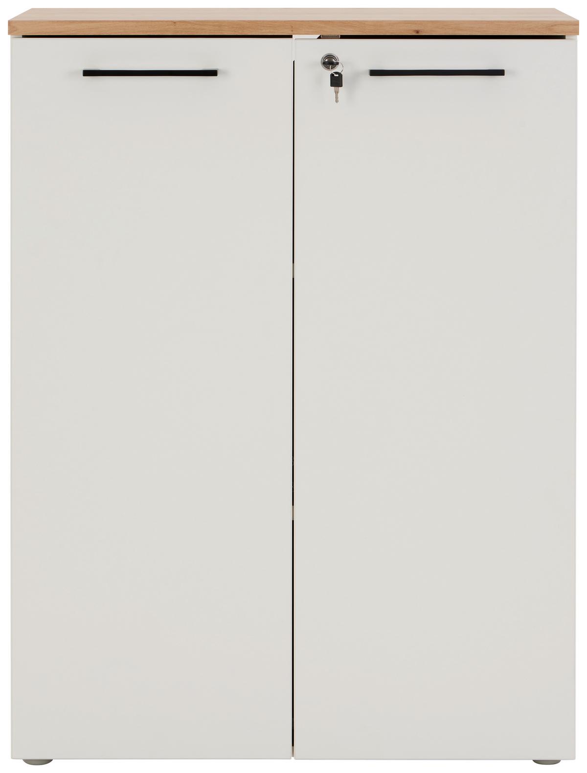 Aktenschrank Versperrbar Eiche Dekor Weiß B: 80 Cm - Eichefarben/Weiß, MODERN, Holzwerkstoff (80/112/38cm)