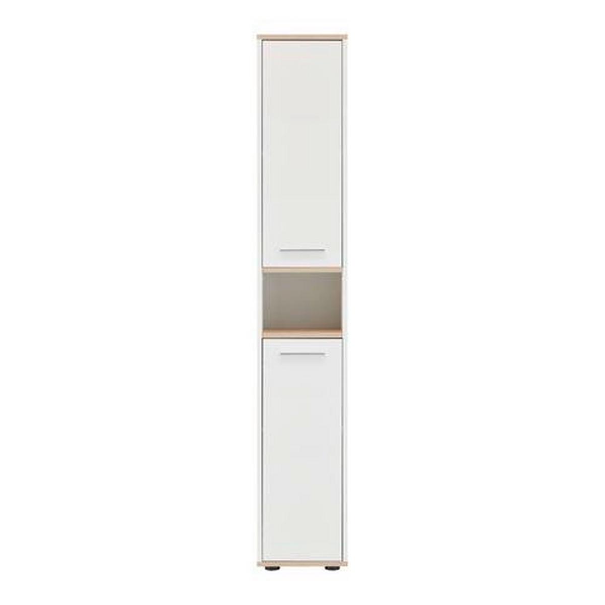 Hochschrank mit Offenem Fach Yasmin B:30cm Weiß/Eiche Dekor - Eichefarben/Schwarz, Basics, Holzwerkstoff (30/175/28,3cm) - MID.YOU