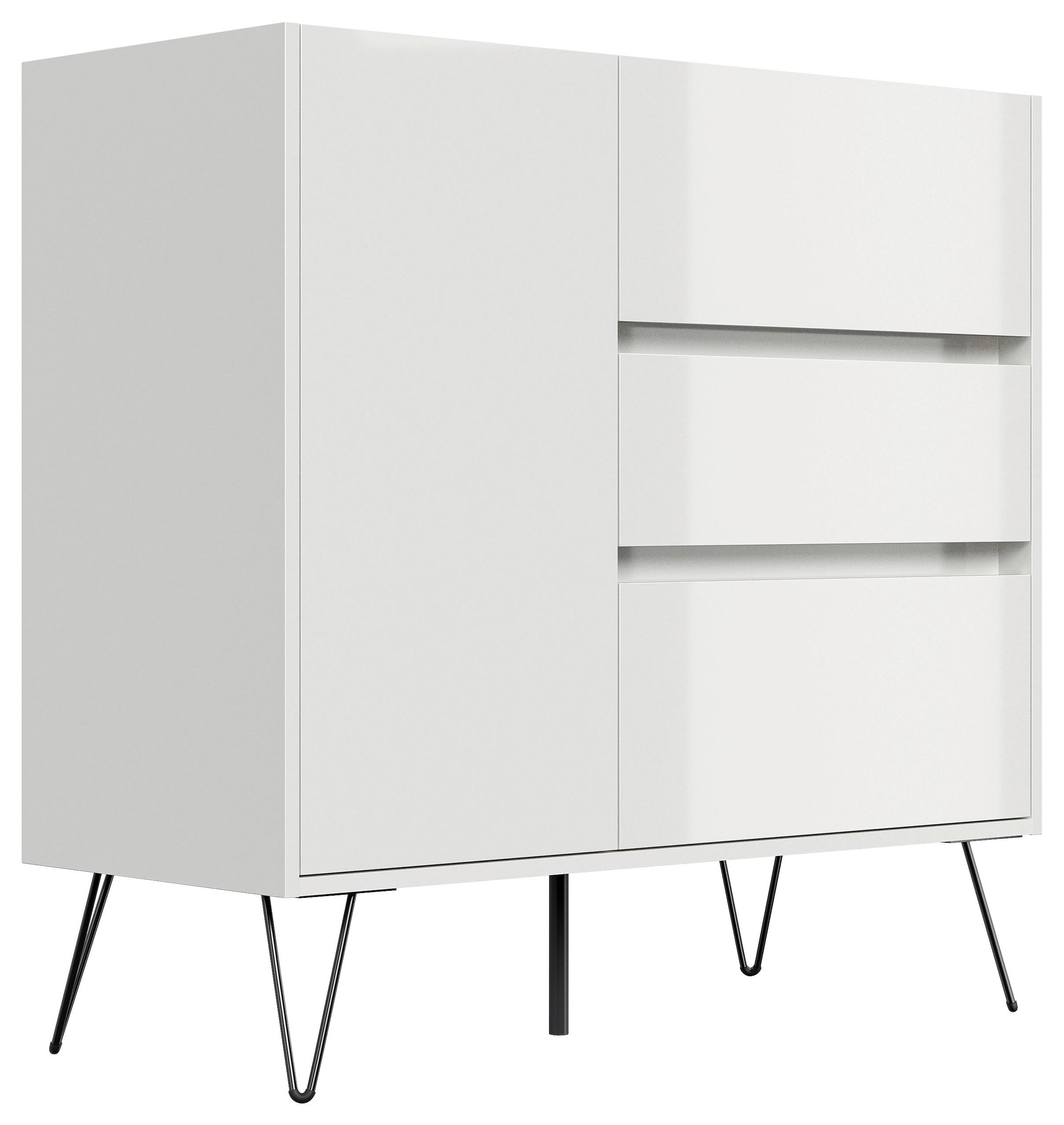 Sideboard Posseik Industrial Weiß/Eichefarben B: 99 cm - Weiß Hochglanz/Eichefarben, Design, Holzwerkstoff (99/93,6/42cm) - MID.YOU