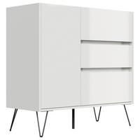 Sideboard Posseik Industrial Weiß/Eichefarben B: 99 cm - Weiß Hochglanz/Eichefarben, Design, Holzwerkstoff (99/93,6/42cm) - MID.YOU