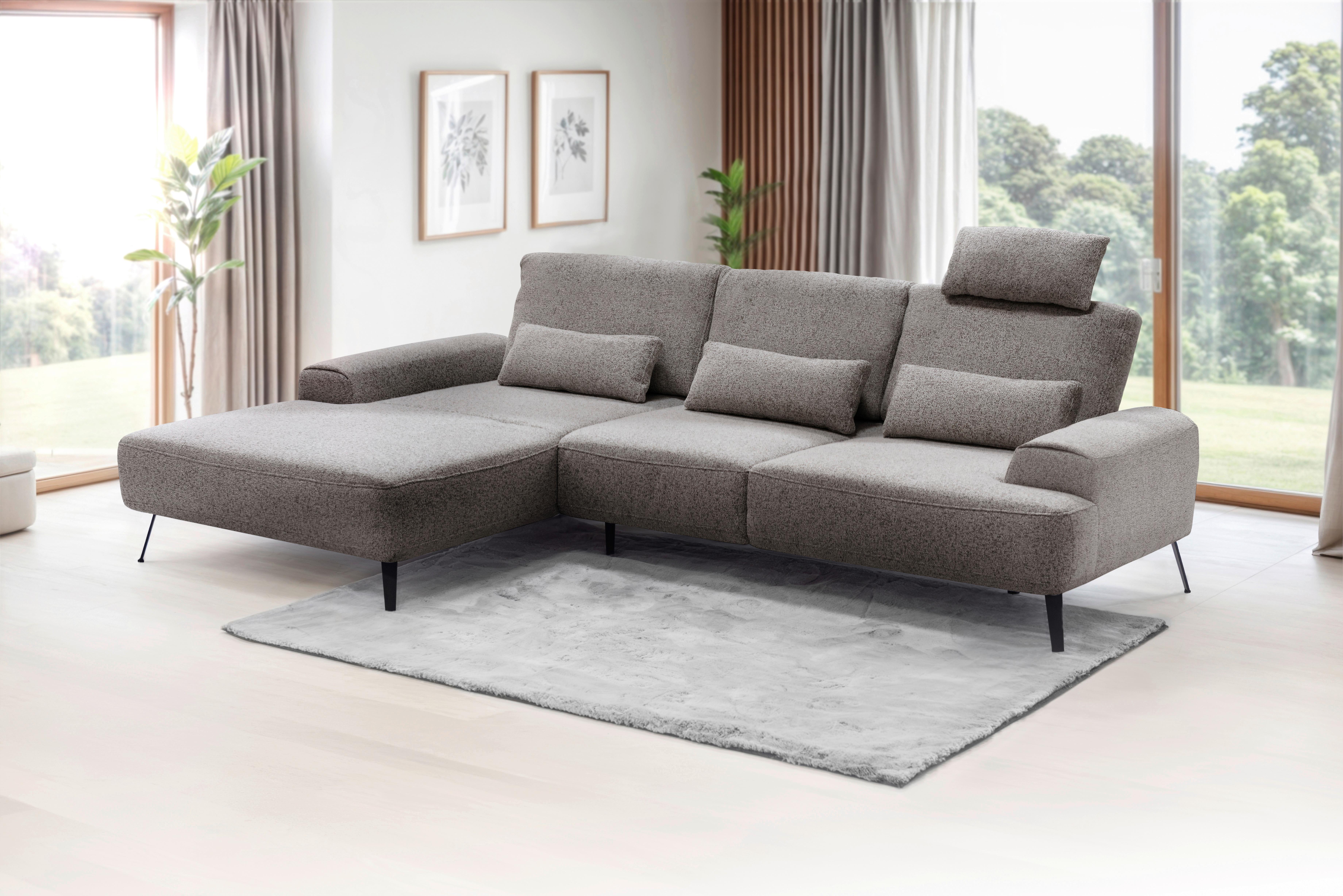 Ecksofa Astoria Graubraun S: 178x305cm - Graubraun/Schwarz, Design, Textil (178/305cm) - Livetastic