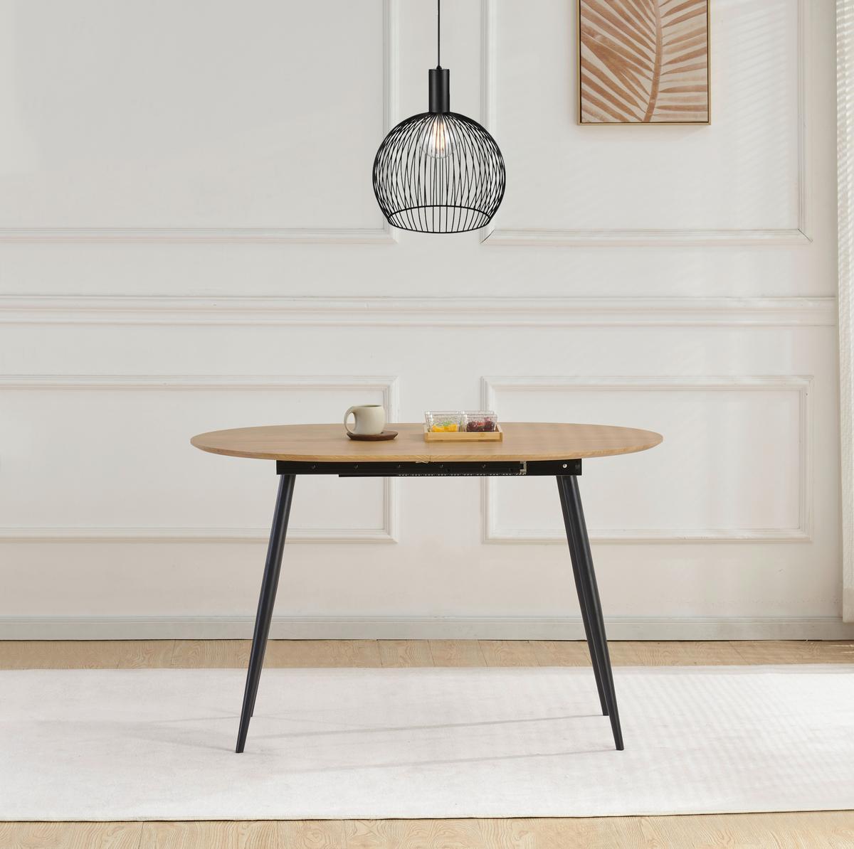 Ausziehtisch Lias 120 Az Mdf Eiche Dekor, B: 120-160 Cm - Eichefarben/Schwarz, KONVENTIONELL, Holzwerkstoff/Metall (120-160/75/80cm) - MID.YOU