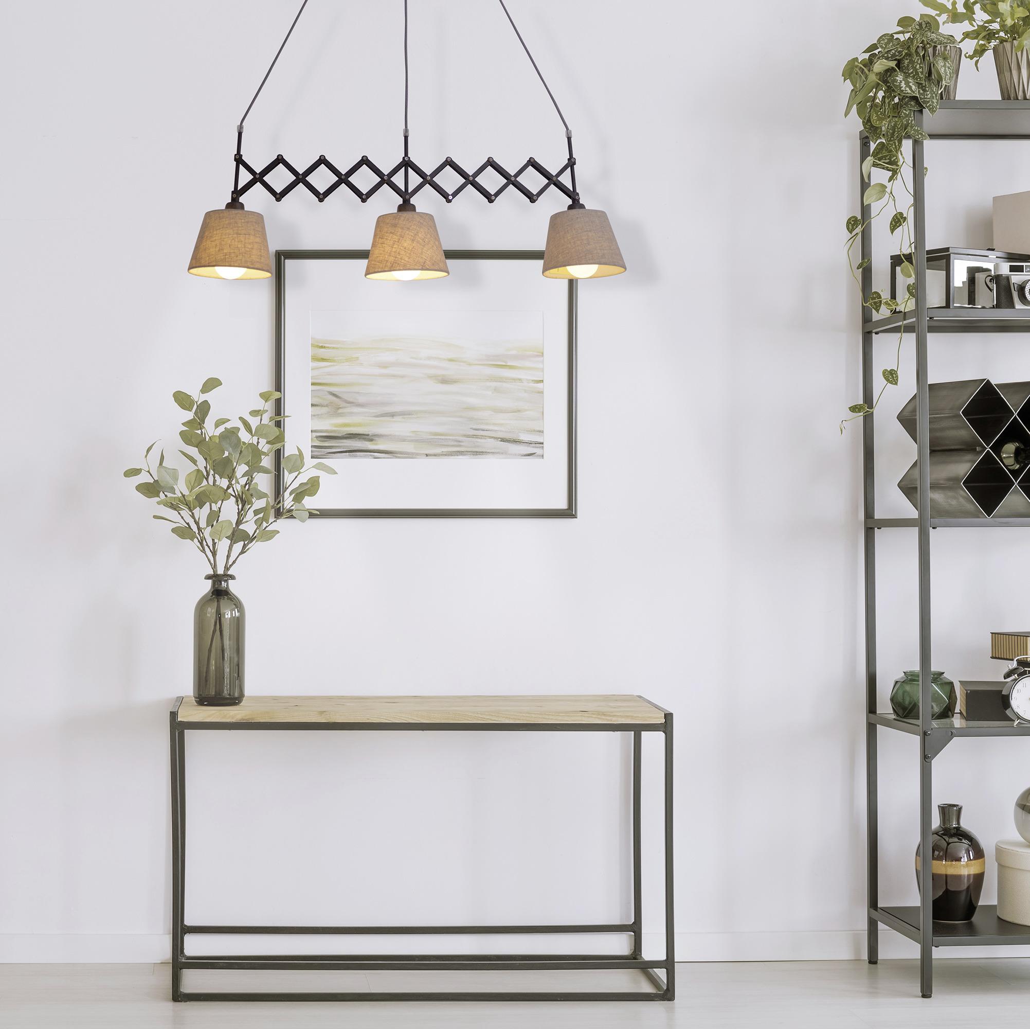 Hängeleuchte Adrienne H:130cm 3-Flammig, ausziehbar - Beige, Trend, Kunststoff/Textil (52-86/130cm) - Näve