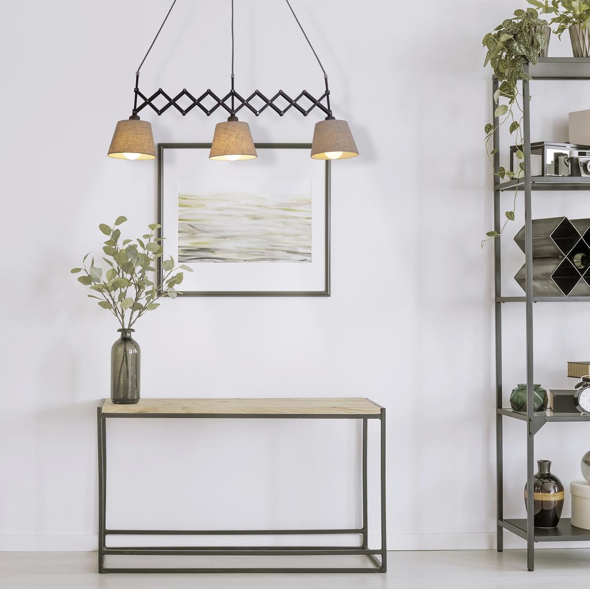 Hängeleuchte Adrienne H:130cm 3-Flammig, ausziehbar - Beige, Trend, Kunststoff/Textil (52-86/130cm) - Näve