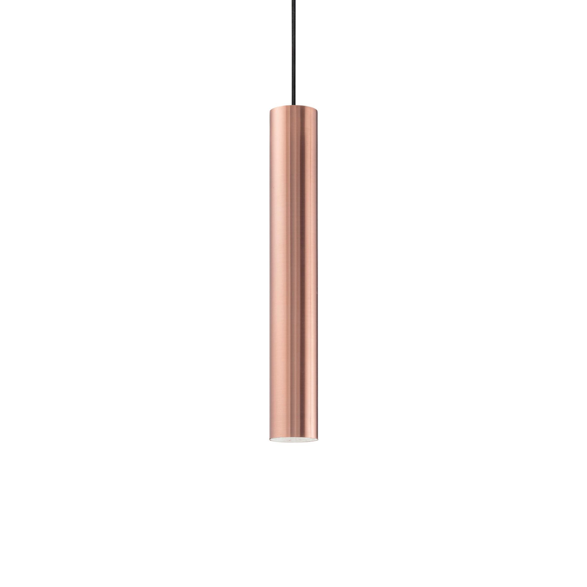 Hängeleuchte Look H: 56/140 cm 1-Flammig Zylinderform - Kupferfarben, KONVENTIONELL, Metall (6/56/140cm) - Ideal Lux