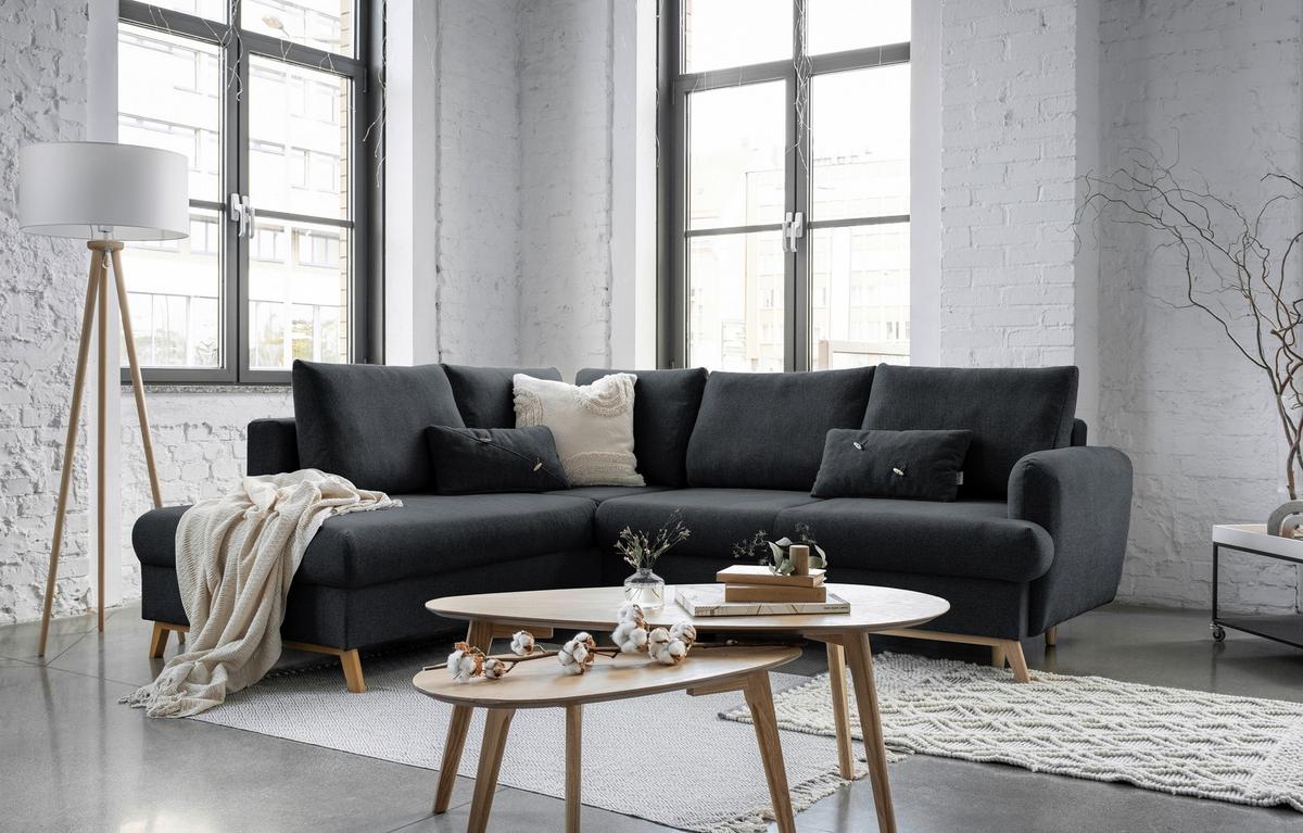 Ecksofa Scanddic Lagom Dunkelgrau S: 202x242 cm - Dunkelgrau/Naturfarben, Textil (202/242cm) - MID.YOU