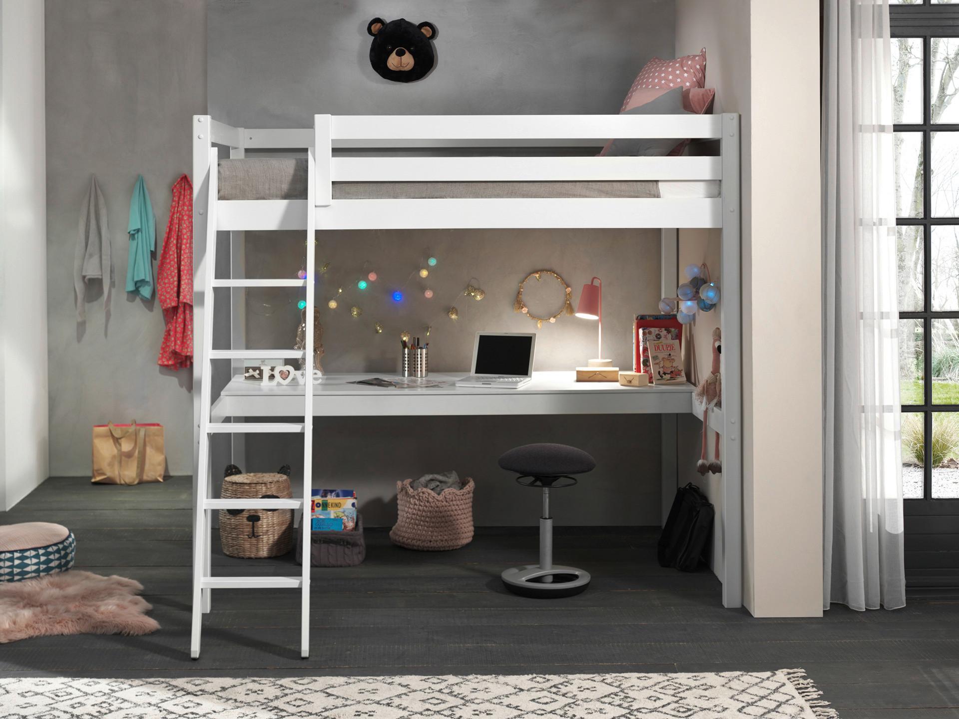 Hochbett Pino B: 214,7 cm Weiß - Weiß/Kieferfarben, Basics, Holz (140/200cm) - MID.YOU