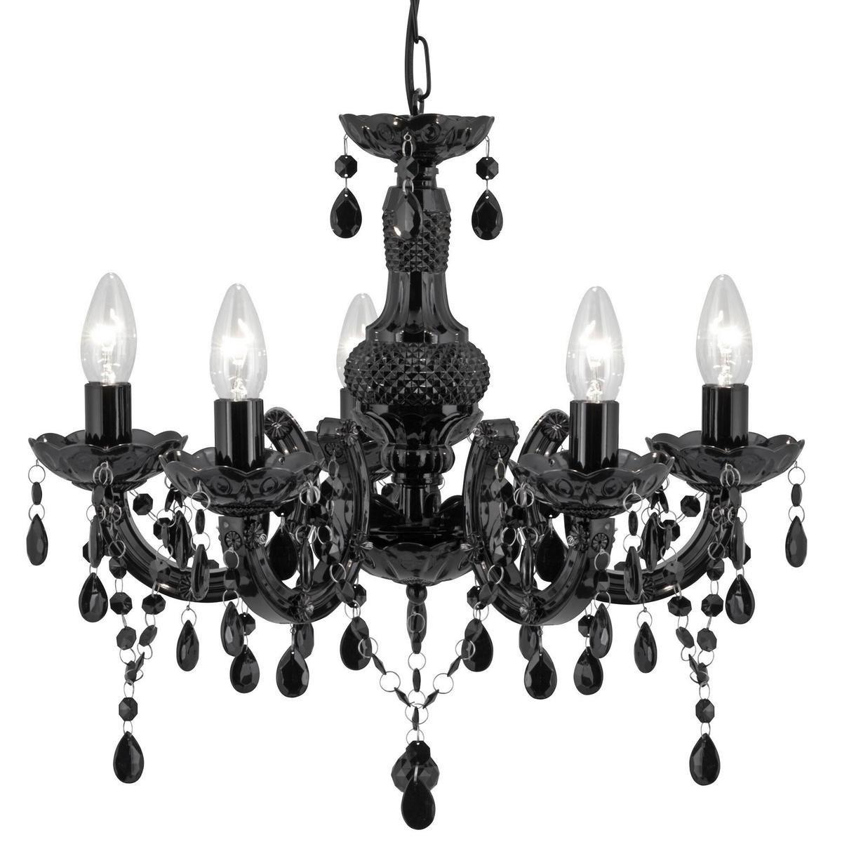 Kronleuchter Marie Therese 5xe14 Schwarz, Kunststoff/Glas - Schwarz, Trend, Glas/Kunststoff (48/120cm)