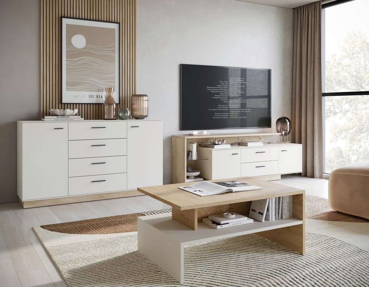 Sideboard, Meolo, B: 155 Cm Kaschmir/eichefarben - Kaschmir/Eichefarben, MODERN, Holzwerkstoff (155/87,6/40cm)