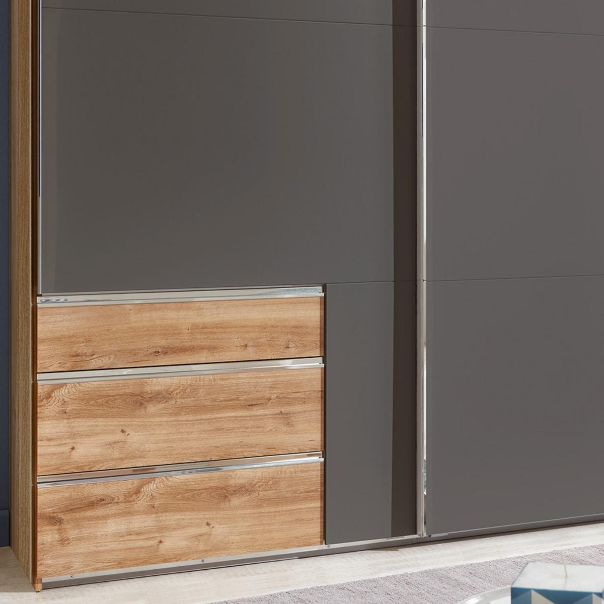 Schwebetürenschrank Mit Laden 250cm Level 36a, Graphit/eiche - Eichefarben/Graphitfarben, MODERN, Holzwerkstoff (250/216/65cm) - MID.YOU