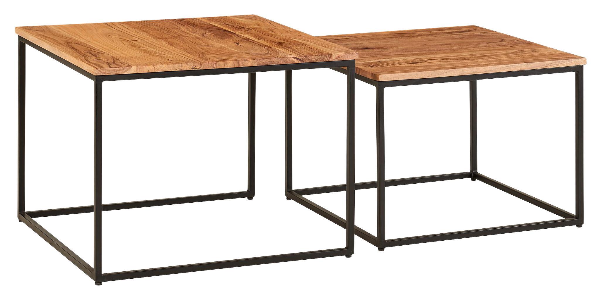 Couchtisch Mit Holzplatte 2er-Set, Akazie/schwarz