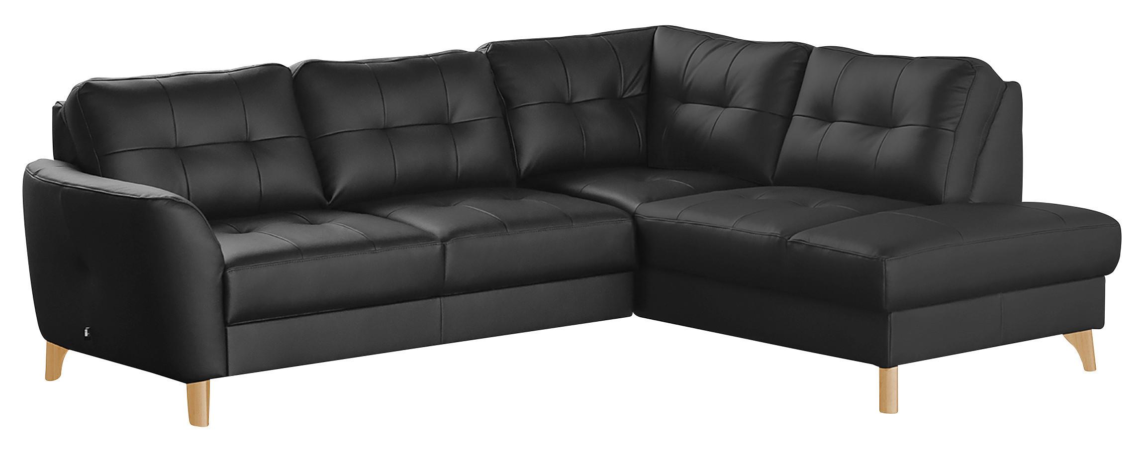 Ecksofa Nordic Schwarz S: 236x190 cm - Buchefarben/Schwarz, Design, Leder/Textil (236/190cm) - Livetastic