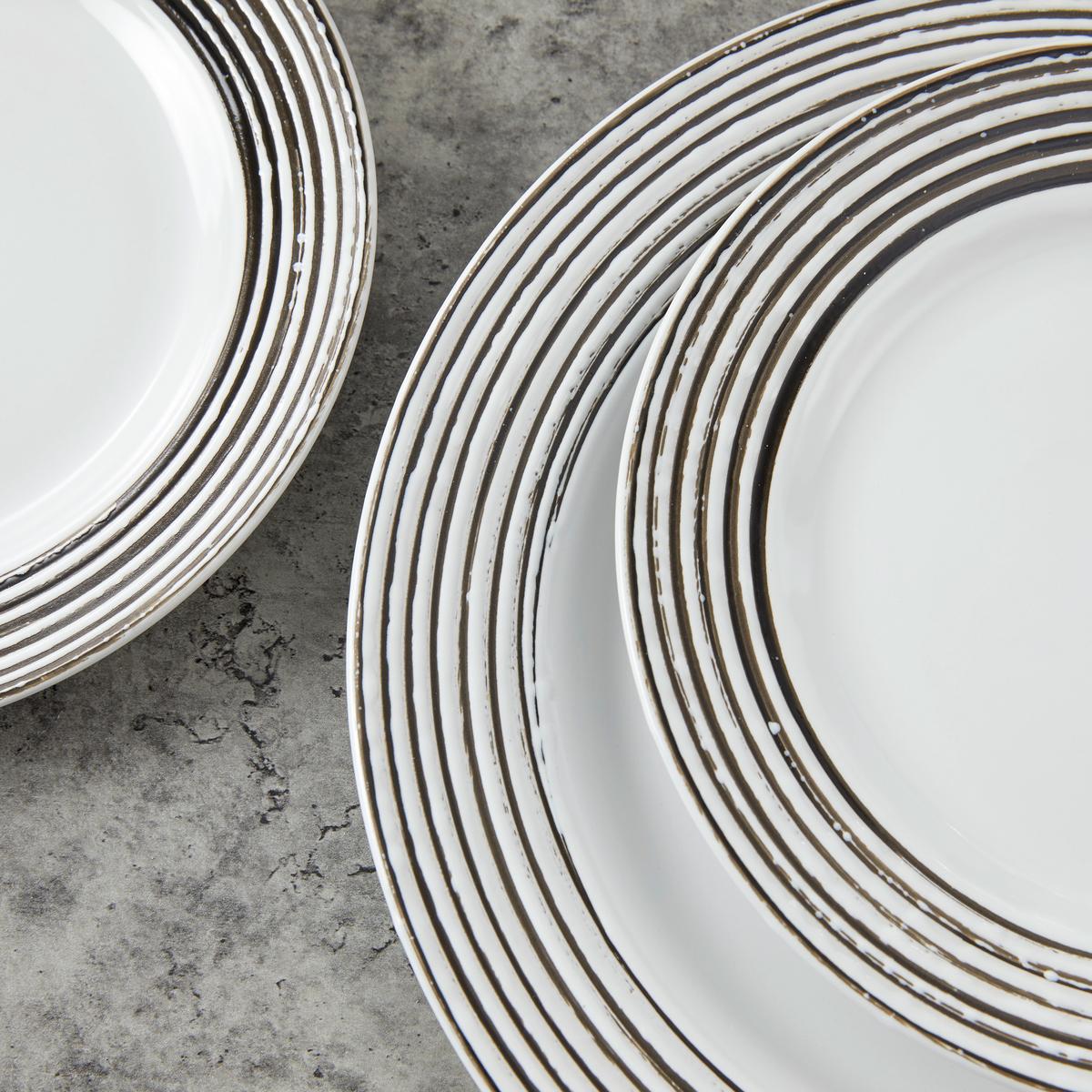 Kombiservice Gomera Keramik 4 Personen Geschirr Set - Schwarz/Weiß, Basics, Keramik - Creatable