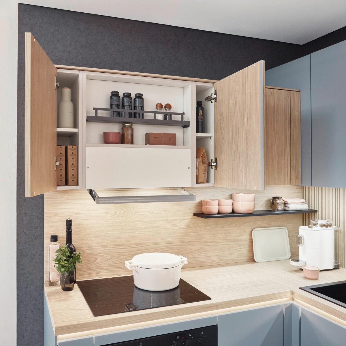 Eckküche Sidney/singapur - Sandfarben/Blau, Basics, Holzwerkstoff (185/288cm) - Vertico