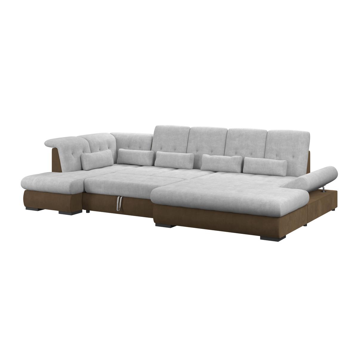 Wohnlandschaft Madera Mit Schlaffunktion Silberfarben - Hellbraun/Silberfarben, KONVENTIONELL, Kunststoff/Textil (212/358/190cm)