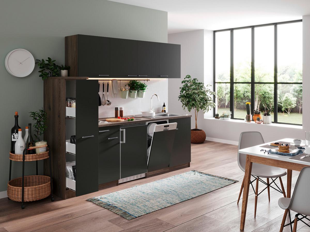 Küchenblock Oliver Singleküche 225 cm - Eichefarben/Grau, Basics, Holzwerkstoff (225cm) - Respekta