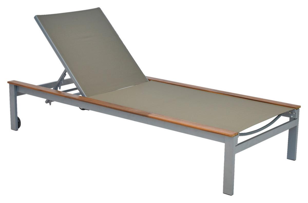 Sonnenliege Naxos Akazienholz/Metall mit Rollen - Beige/Silberfarben, MODERN, Holz/Metall (198/103/84cm) - Gardenson
