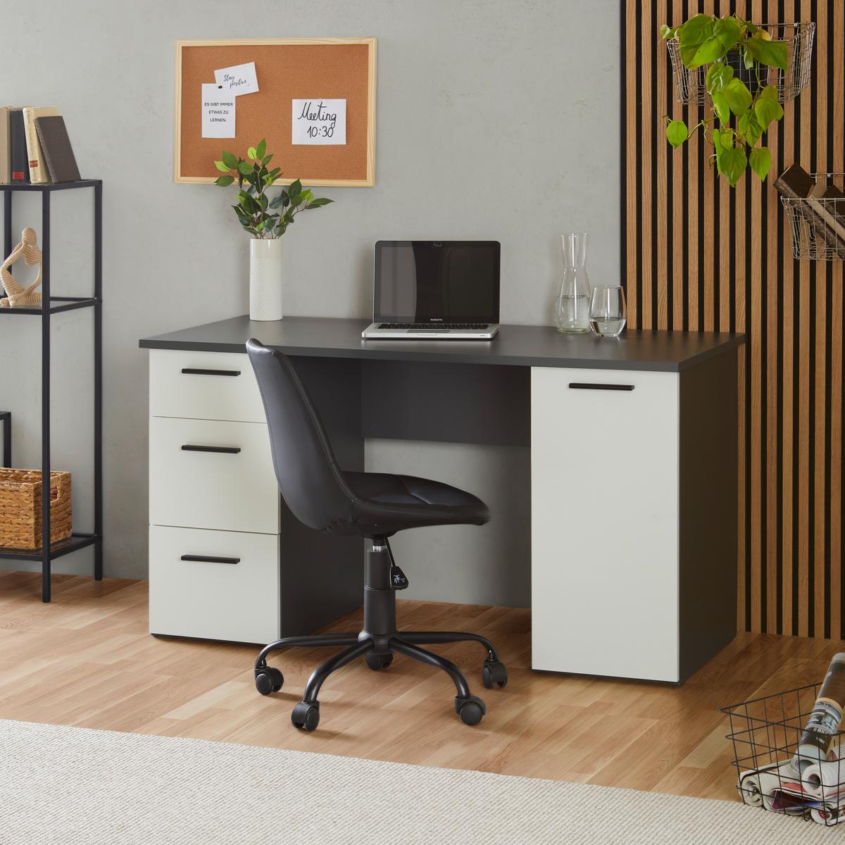 Schreibtisch Mit Stauraum B 138 Cm H 76cm - Anthrazit/Weiß, MODERN, Holzwerkstoff (138/76/60cm)