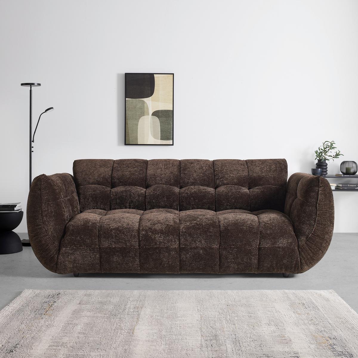 Veľká pohovka PANDA, tmavohnedá ženilka - čierna/tmavohnedá, Modern, textil/plast (218/81/104cm) - Mömax