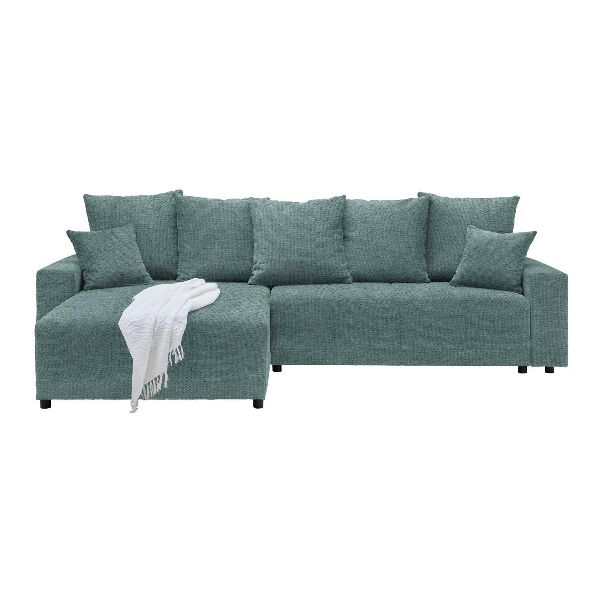 Rohová sedačka ALATRI, oboust.,petrolejová,s polštáři - petrolej/černá, Moderní, textil/plast (289/90/176cm) - Based