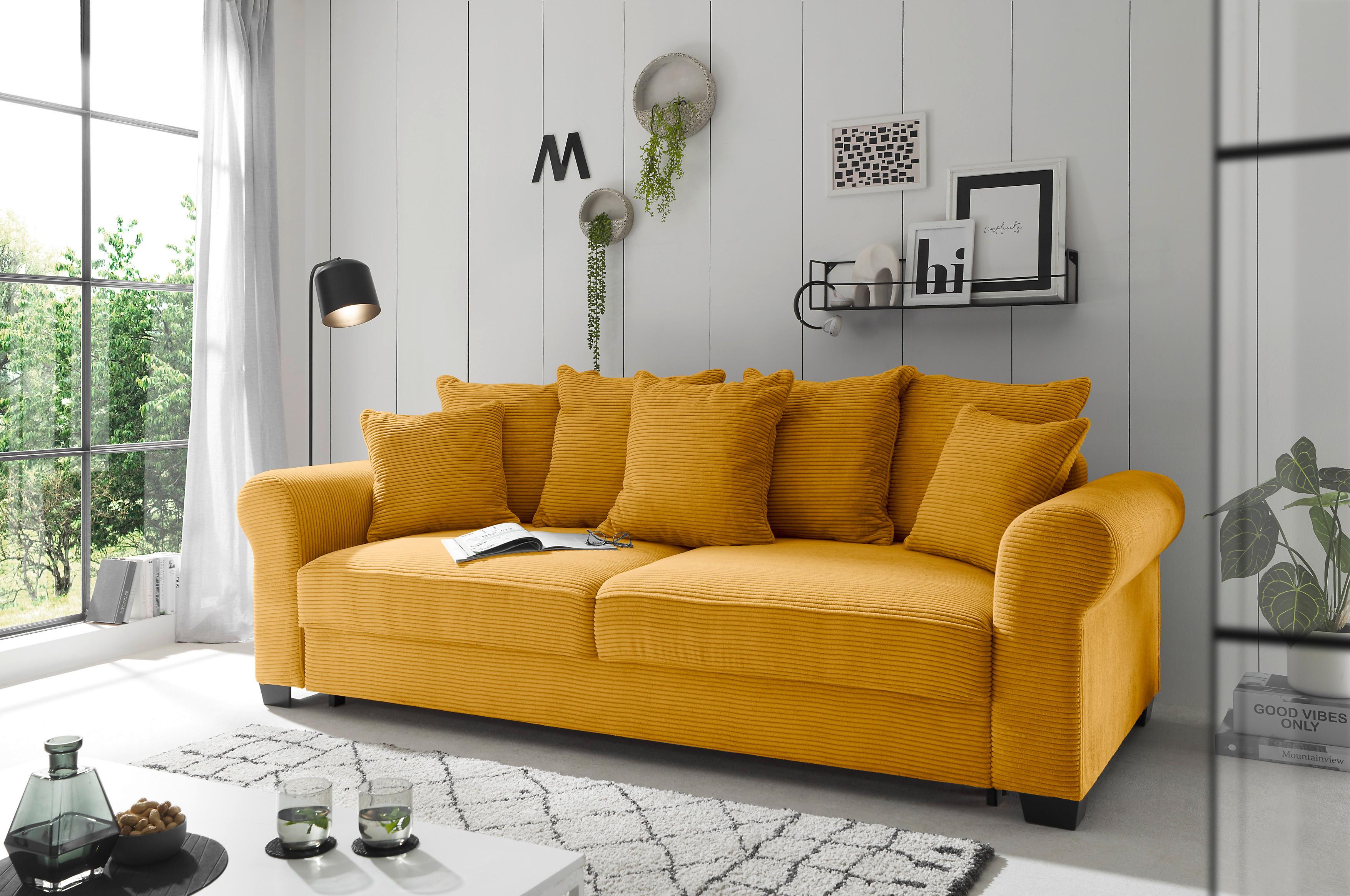 2-Sitzer-Sofa Mit Schlaffunktion Maureen B:247cm - Gelb/Schwarz, KONVENTIONELL, Textil (247/95/125cm) - Hom`in