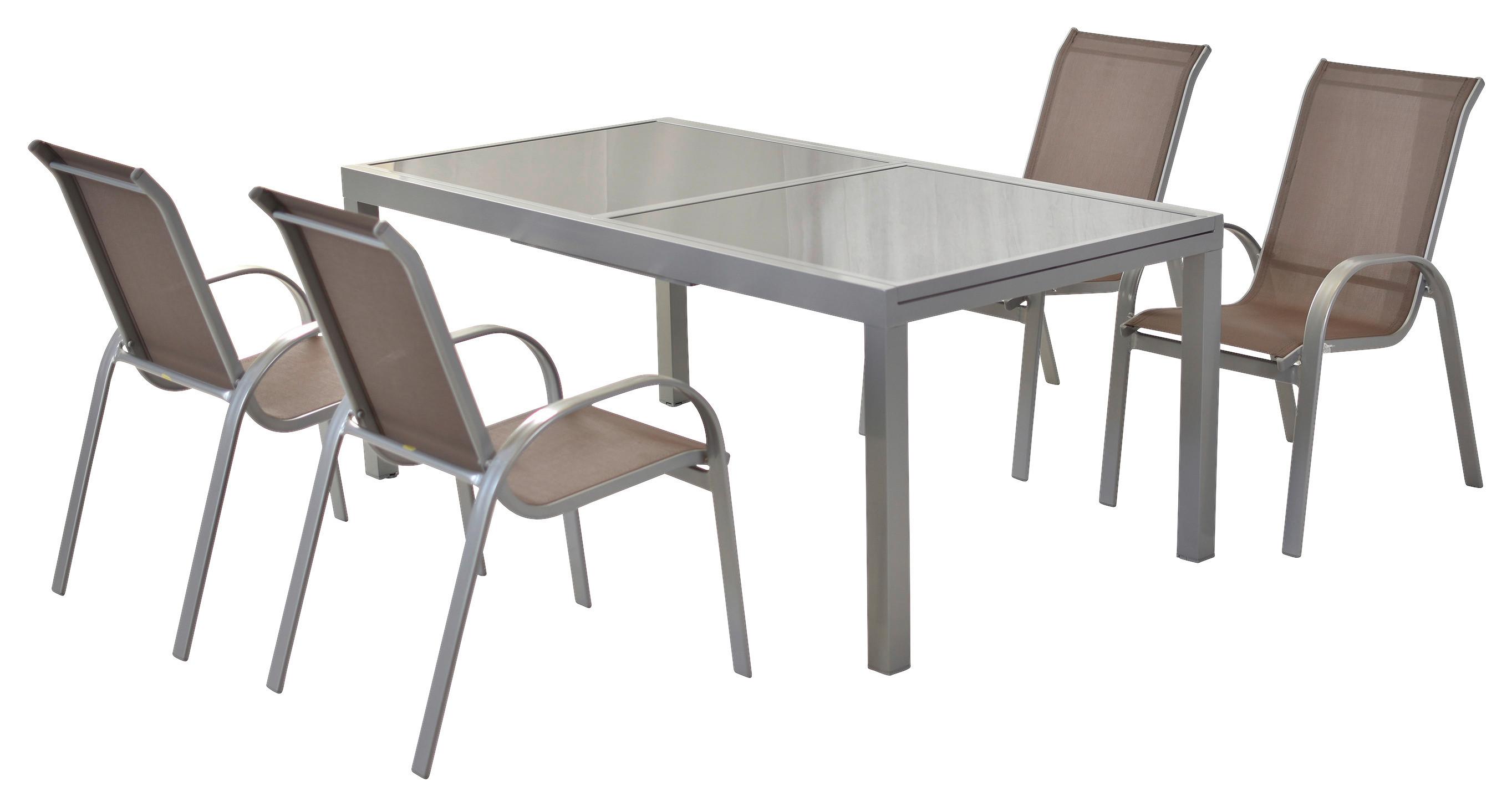 Gartenmöbel Set 5-Tlg. Amalfi aus Metall/Textil - Taupe/Silberfarben, MODERN, Textil/Metall - Gardenson