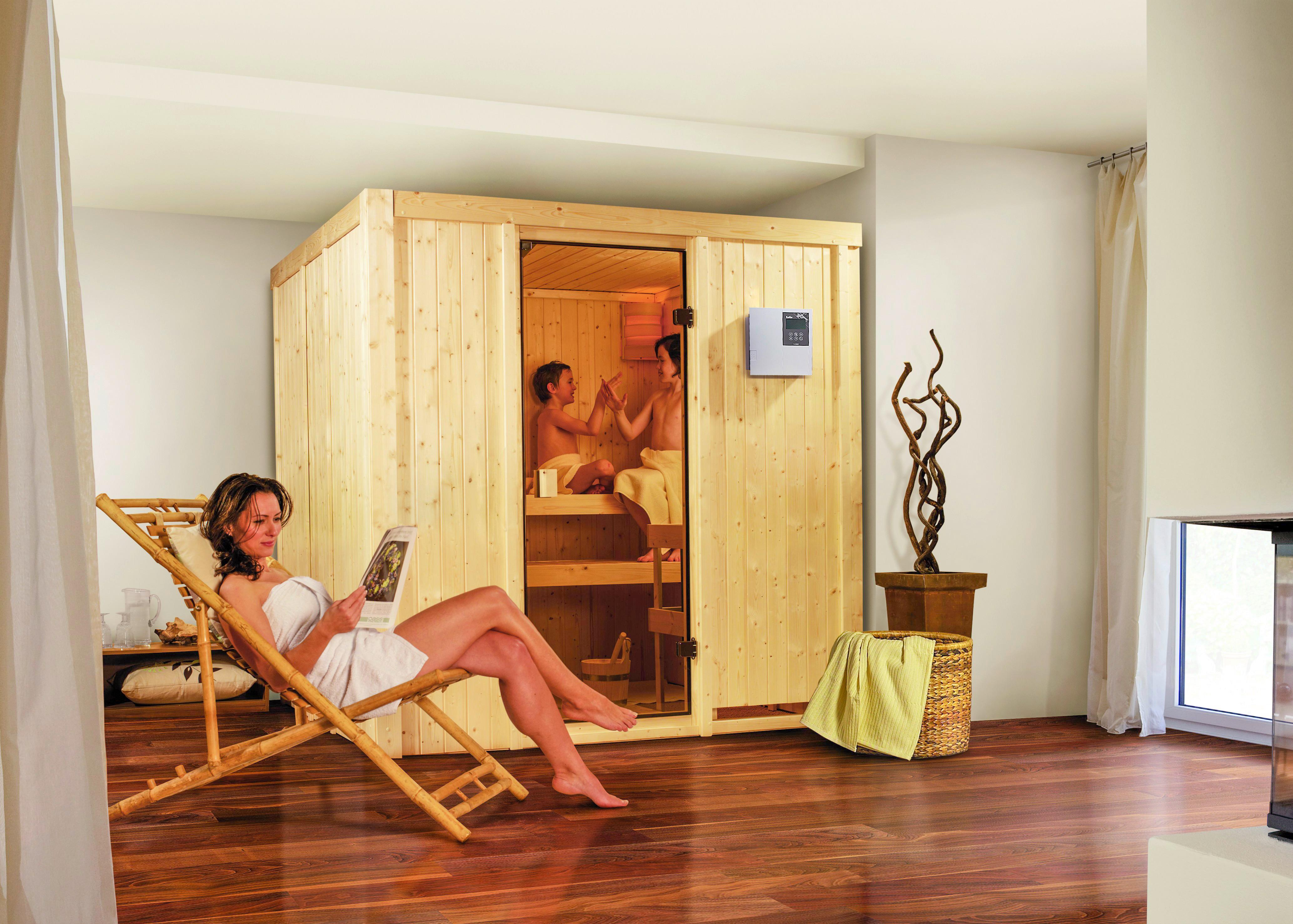 Sauna Cassis mit externer Steuerung 196x198x196cm - Naturfarben, MODERN, Holz (196/198/196cm) - Karibu