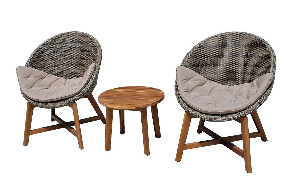 Balkonmöbel Set Reno 5--Teilig. mit Auflage - Taupe/Hellgrau, Basics, Holz/Kunststoff (65/81/69cm) - Gardenson