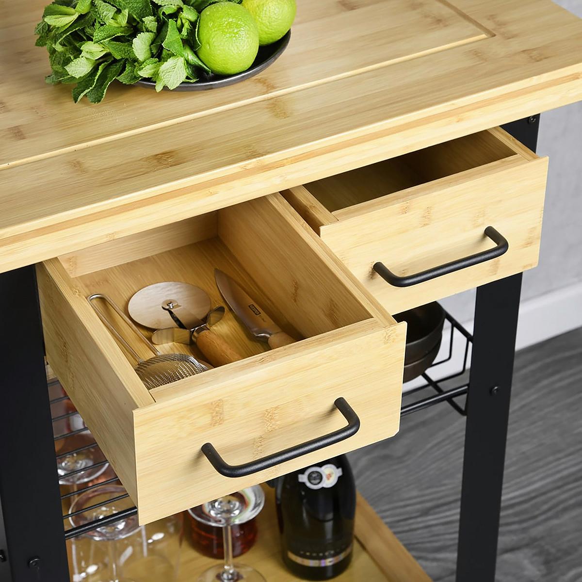 Servierwagen Schwarz/Eichefarben B: 71 cm - Eichefarben/Schwarz, Basics, Holzwerkstoff/Metall (71/88/60cm) - Kesper