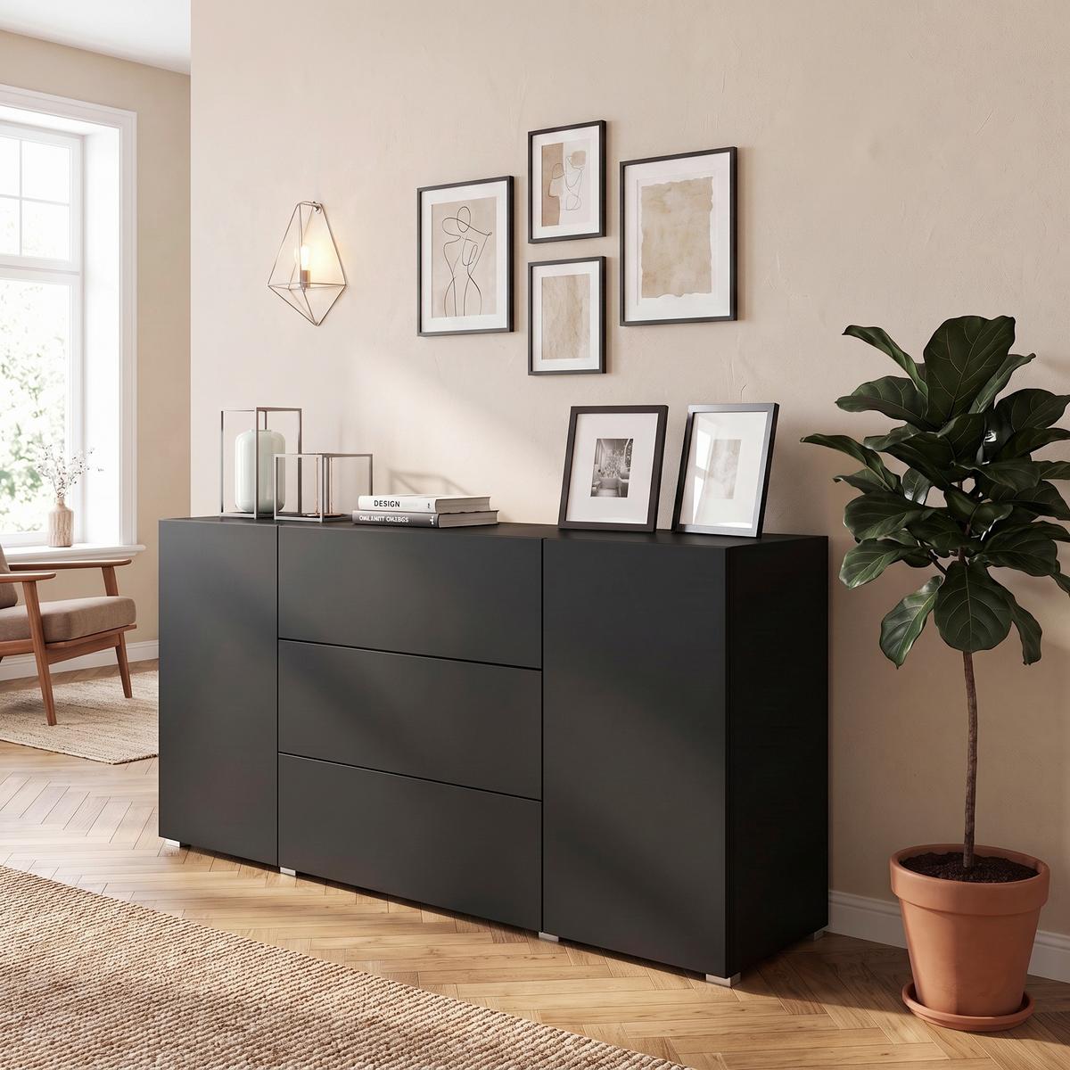 Tálalószekrény Berlin 150 - fekete, Design, faalapú anyag (150/68/38,5cm) - P & B