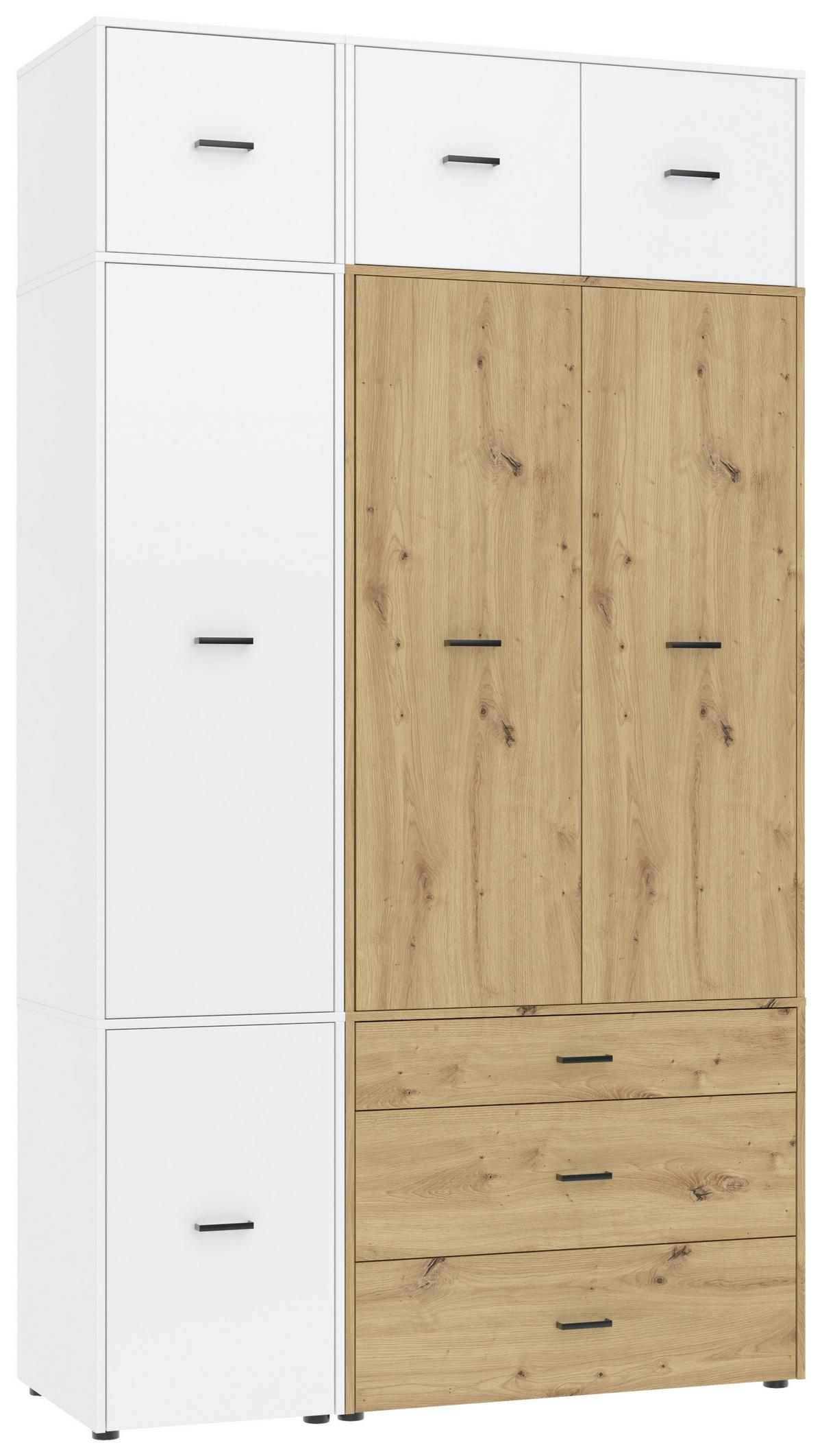 Kleiderschrank Kivo Eiche Artisan, Weiß, B: 135 cm - Weiß/Eiche Artisan, Basics, Holzwerkstoff (135/239,40/52,1cm)