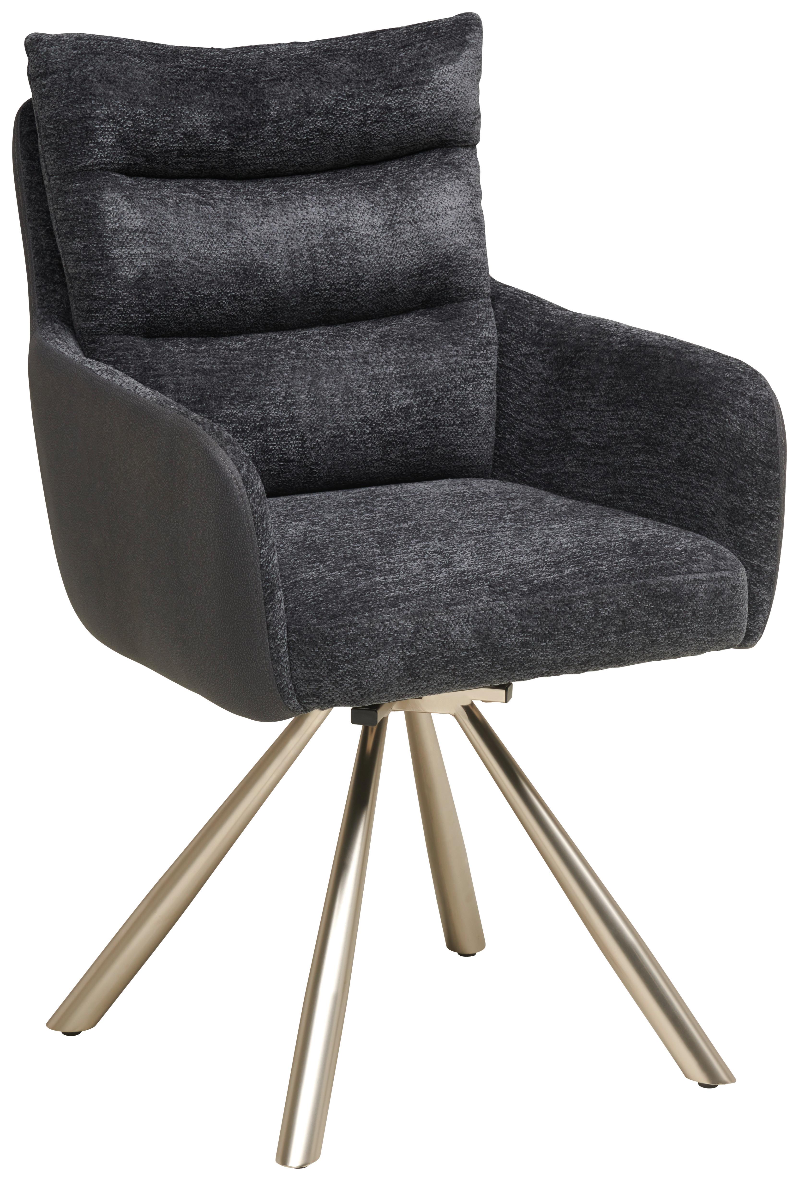 Armlehnstuhl Enid Webstoff Anthrazit, B: 60 cm - Anthrazit/Nickelfarben, KONVENTIONELL, Textil/Metall (60/92/65cm) - Livetastic