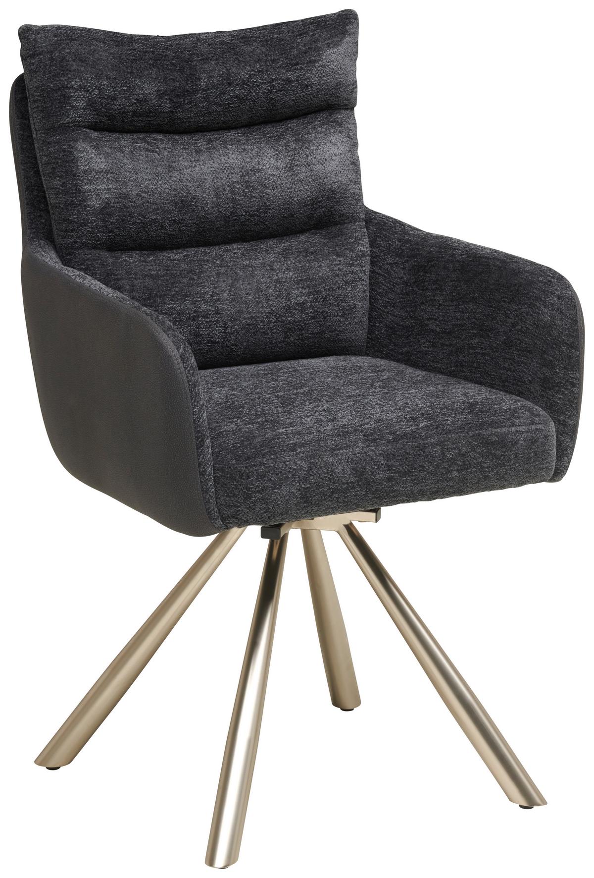 Armlehnstuhl Enid Webstoff Anthrazit, B: 60 cm - Anthrazit/Nickelfarben, KONVENTIONELL, Textil/Metall (60/92/65cm) - Livetastic
