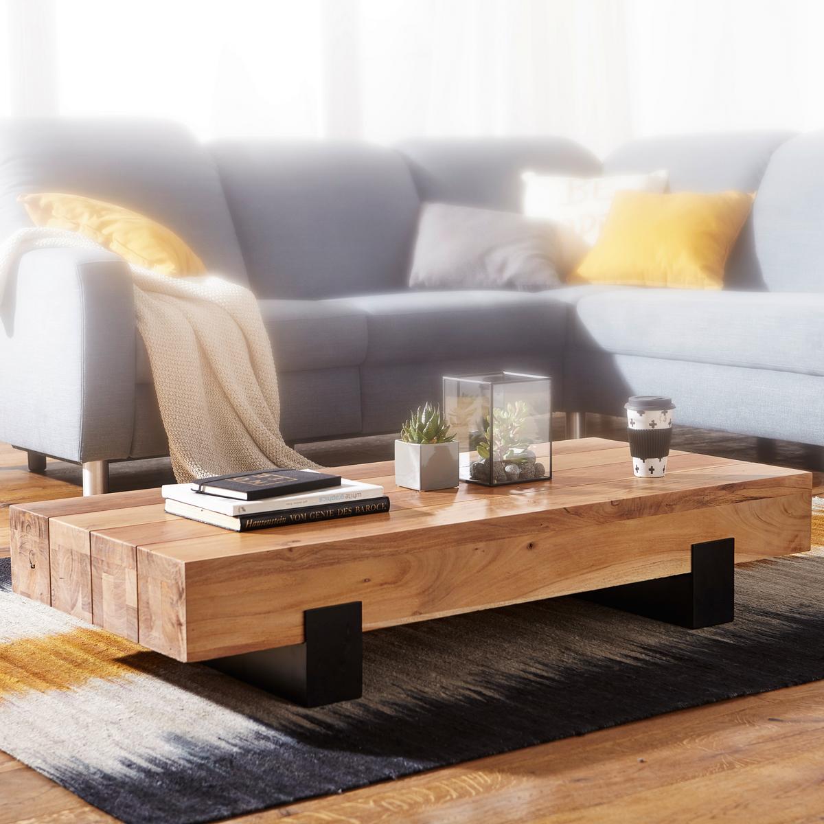 COUCHTISCH WL5.602 - Schwarz/Akaziefarben, Design, Holz/Metall (130/59/25cm) - MID.YOU