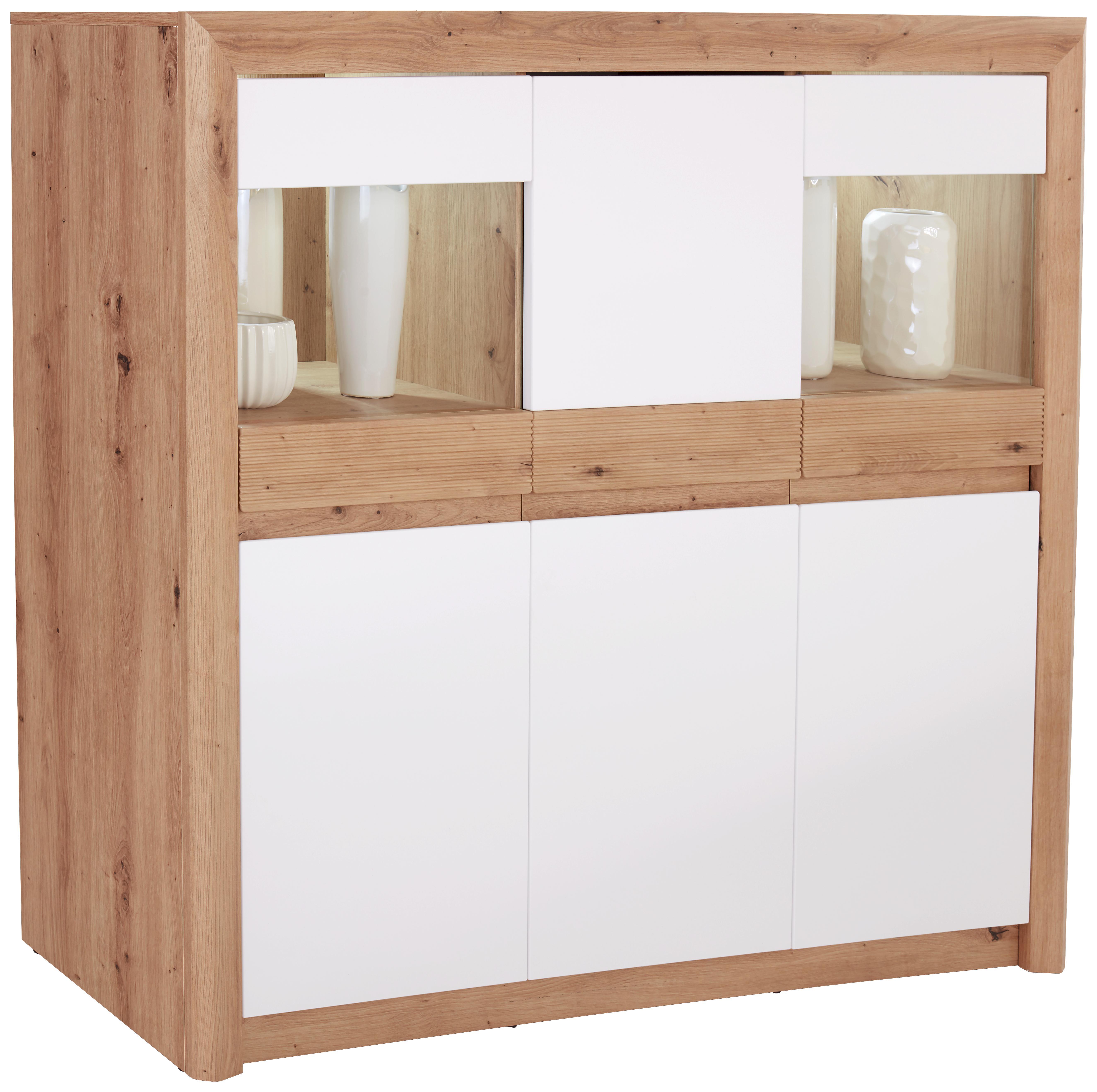 Highboard Kashmir Kav07 B:142cm Artisan Eiche Dekor - Eichefarben/Schwarz, KONVENTIONELL, Glas/Holzwerkstoff (142/120/41cm) - James Wood