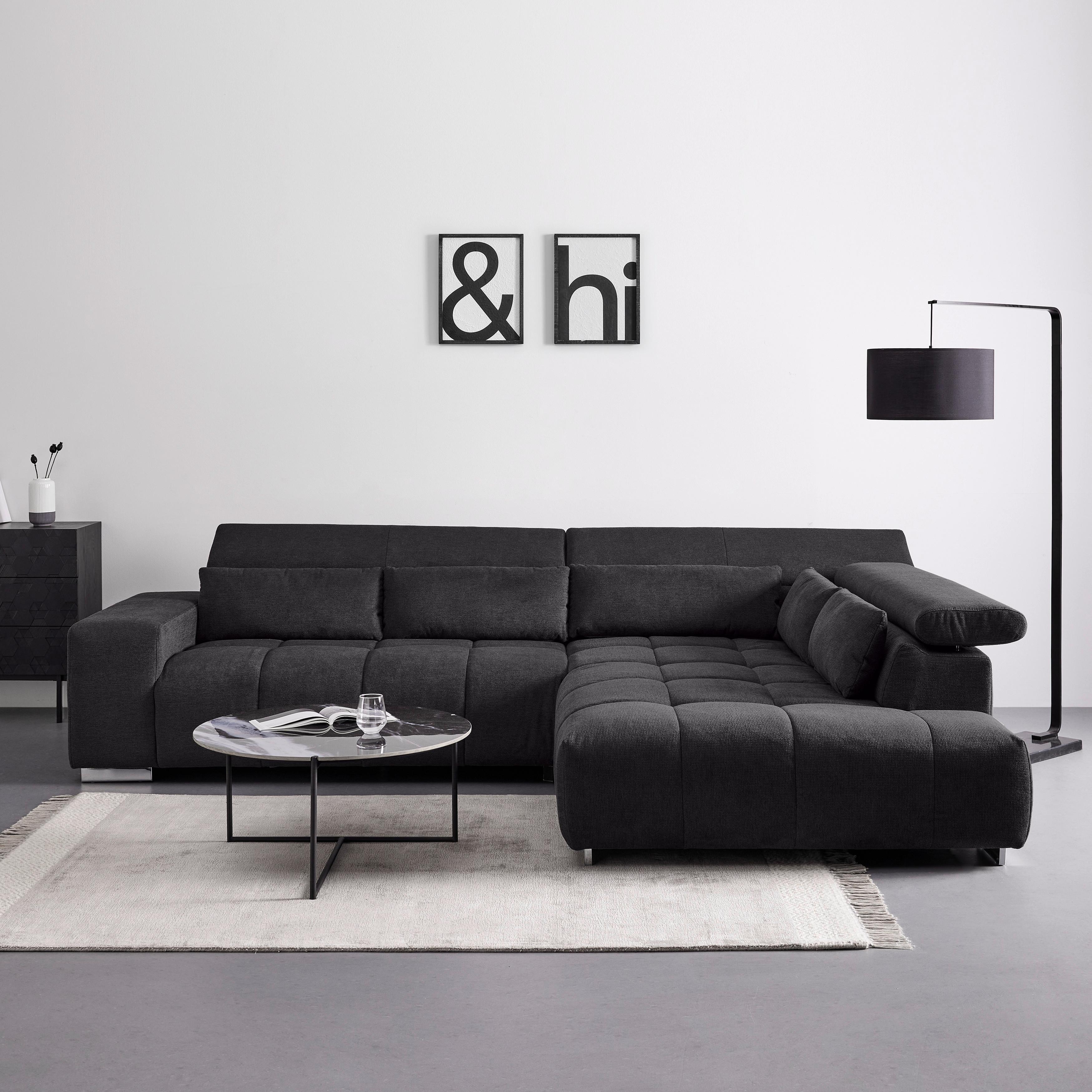 Sedací souprava Orion černá - černá/barvy chromu, Moderní, kov/textil (308/70-88/225cm) - Bessagi Home