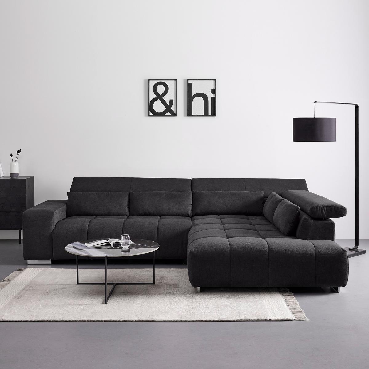 Sedací souprava Orion černá - černá/barvy chromu, Moderní, kov/textil (308/70-88/225cm) - Bessagi Home