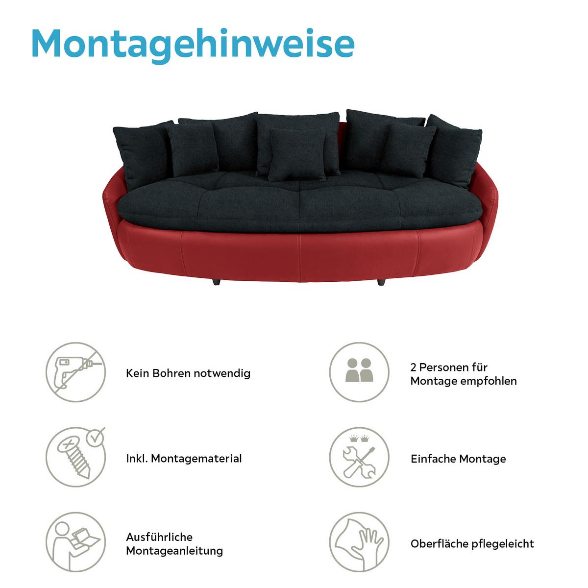 Big Sofa Aruba mit Kissen Schwarz/Rot Lederlook - Rot/Schwarz, LIFESTYLE, Textil (238/80/140cm)