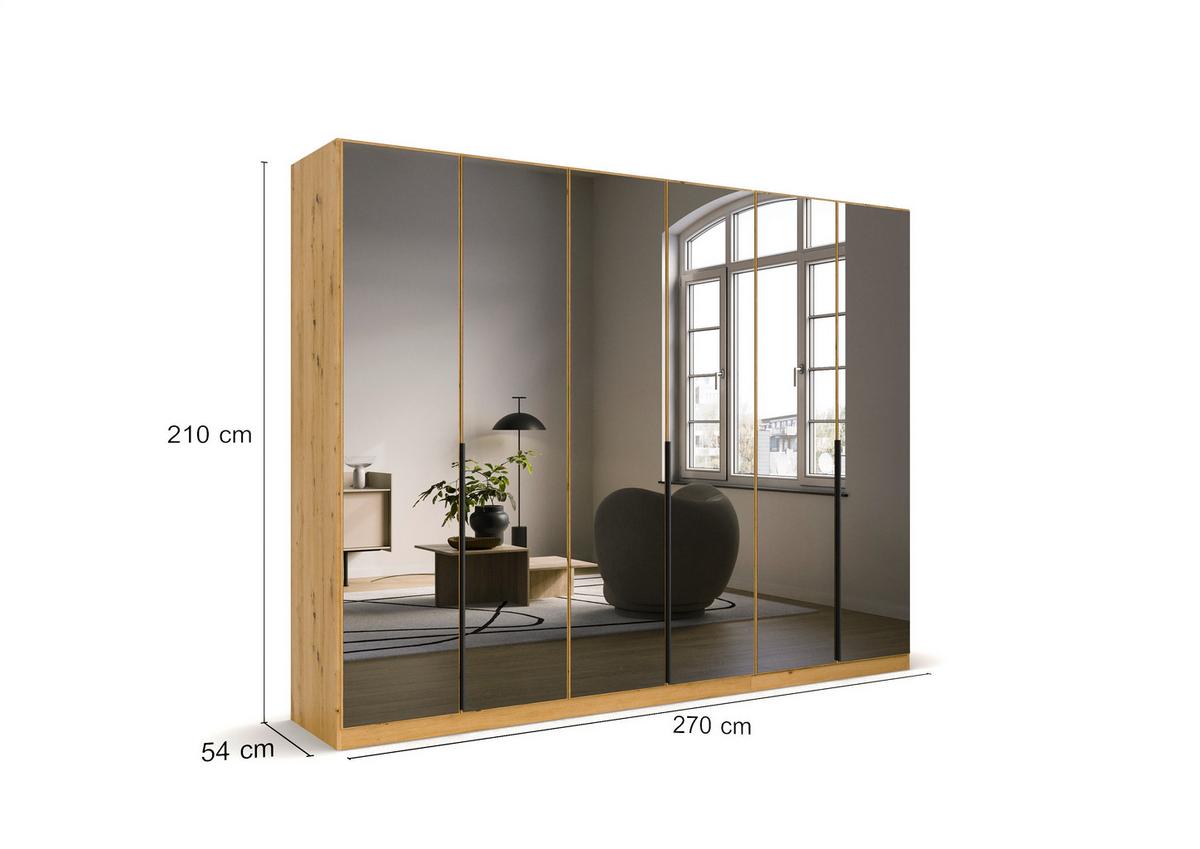 Drehtürenschrank Skyla Eiche Artisan/Glas B: 271 cm - Eiche Artisan, MODERN, Holzwerkstoff (271/210/54cm) - Rauch Möbel