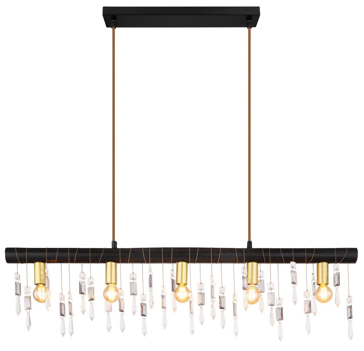 Hängeleuchte H:120 Cm 5-Flammig - Schwarz, KONVENTIONELL, Glas/Holz (90/6/120cm) - Globo