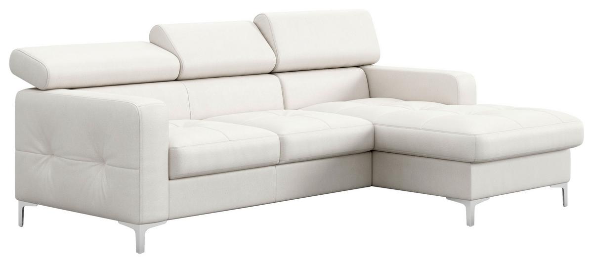 Ecksofa mit Schlaffunktion Sammy Hellgrau - Chromfarben/Weiß, Design, Leder (227/168cm) - Livetastic