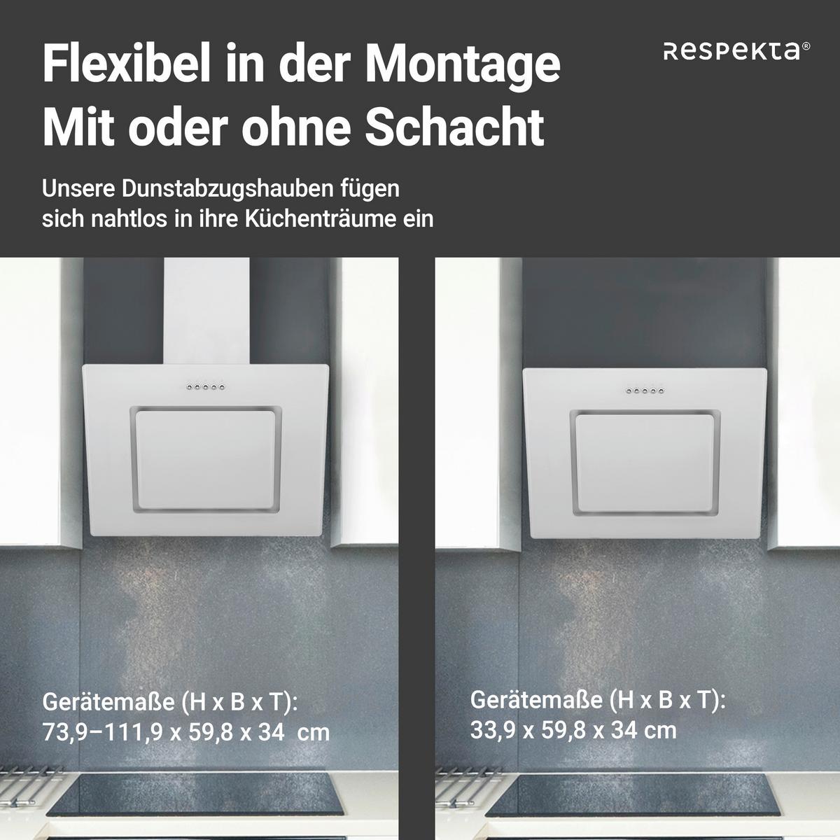 Dunstabzugshaube Svea Weiß B: 60 cm, Led - Weiß, Trend, Glas/Metall (60/73,9-111,9/35cm) - Respekta