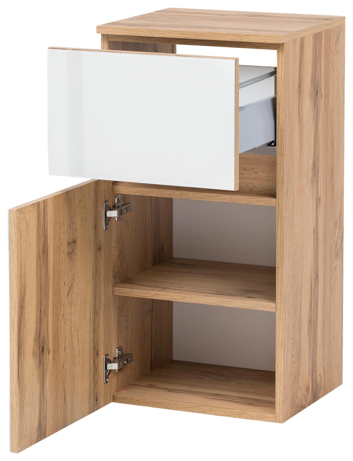 Badmöbel-Set 5-Tlg. inkl. LED Helsinki, Weiß/Eiche - Eichefarben/Weiß, KONVENTIONELL, Glas/Holzwerkstoff (120cm) - Held