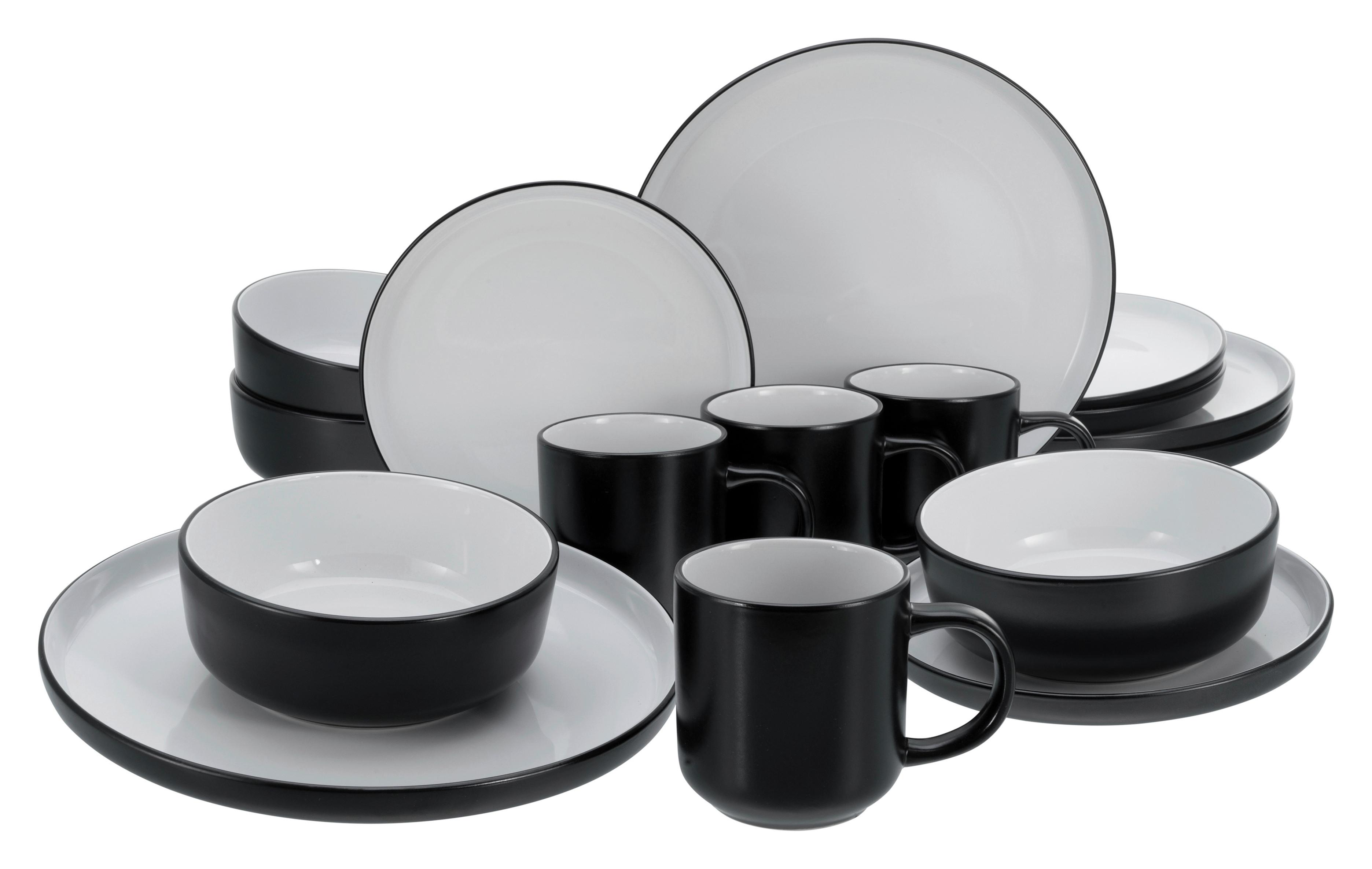 Kombiservice Nordic Cool Black Schwarz, Grauweiß 16--Teilig - Grauweiß/Schwarz, Basics, Keramik - Creatable