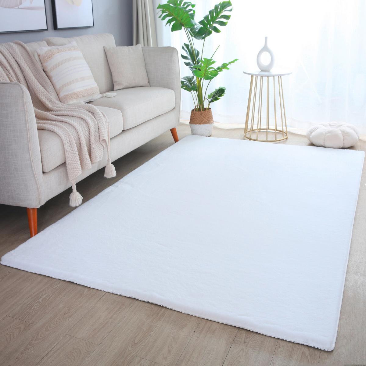 Hochflorteppich, Weiß, F: 20mm Pouffy - Weiß, Basics, Textil (120/170cm)
